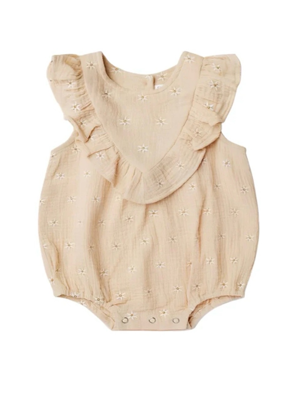 Infant Cream Ruffle Embroidered Romper